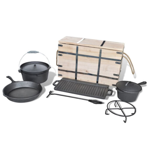 VidaXL vidaXL 9 Piece Dutch Oven Set Kitchen Pot Fry Pan Support Lid Lifter Cookware 1