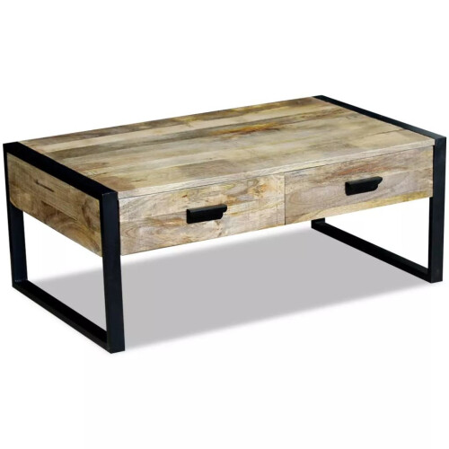 VidaXL vidaXL Solid Mango Wood Coffee Table with 2 Drawers 100x60x40cm Living Room 1