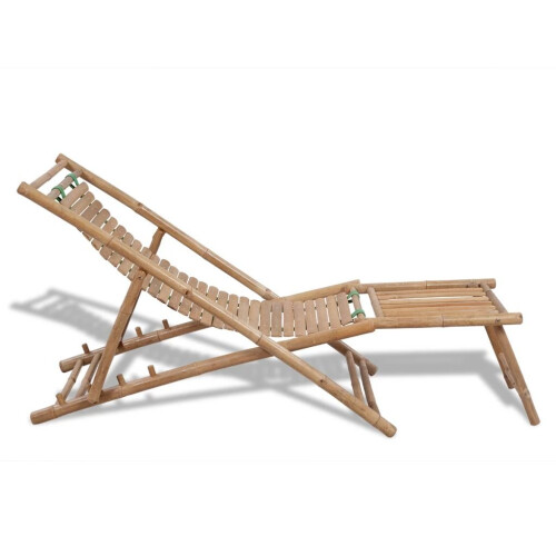 VidaXL Bamboo Deck Chair with Footrest Furniture Patio Garden Beach Yard Outdoor 2