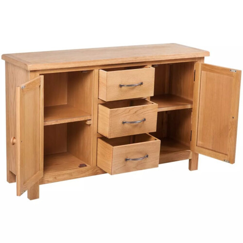 VidaXL vidaXL Solid Oak Wood Sideboard with 3 Drawers Cupboard Cabinet Organiser 2