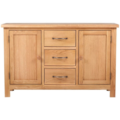 VidaXL vidaXL Solid Oak Wood Sideboard with 3 Drawers Cupboard Cabinet Organiser 1