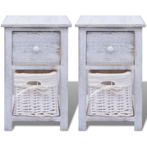 VidaXL vidaXL 2x Bedside Cabinets Wood White Bedroom Nightstand Side Table Furniture 2