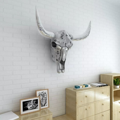 VidaXL vidaXL Skull Head Home Decoration Art Hanging Wall-Mounted Aluminium Silver 2
