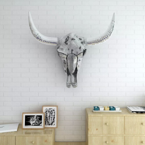 VidaXL vidaXL Skull Head Home Decoration Art Hanging Wall-Mounted Aluminium Silver 1