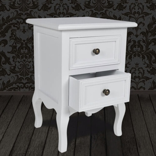 VidaXL vidaXL Nightstand with 2 Drawers MDF White Bedroom Bedside Table Cabinet Stand 2
