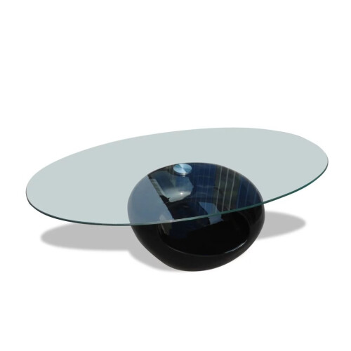 VidaXL vidaXL Coffee Table Round Black High Gloss Glass Top Couch Side Tea Stand 1