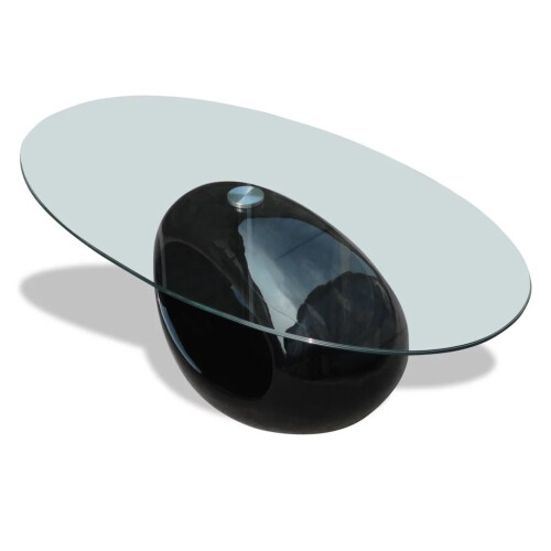 VidaXL vidaXL Coffee Table Round Black High Gloss Glass Top Couch Side Tea Stand 2