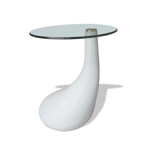 VidaXL vidaXL Coffee Table with Round Glass Top High Gloss White Telephone Stand 1