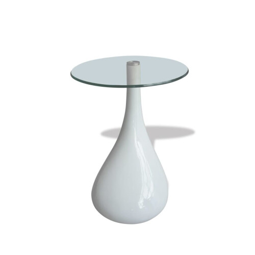VidaXL vidaXL Coffee Table with Round Glass Top High Gloss White Telephone Stand 2