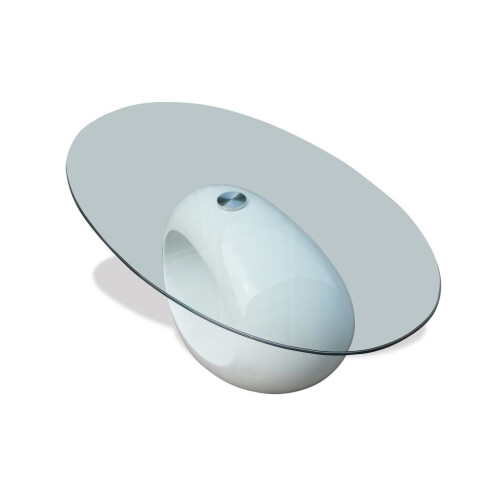 VidaXL vidaXL Coffee Table Round White High Gloss Glass Top Couch Side Tea Stand 1