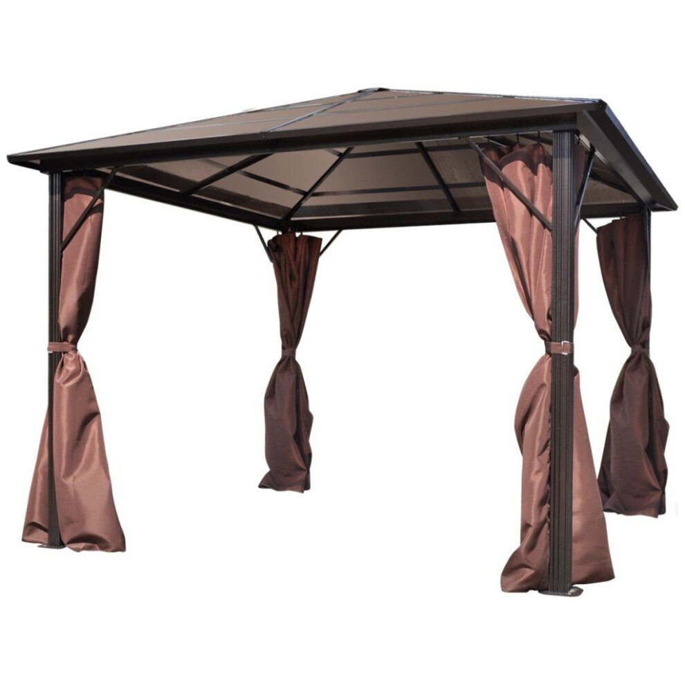 VidaXL Brown Aluminium Garden Gazebo With Curtains - 3m x 3m