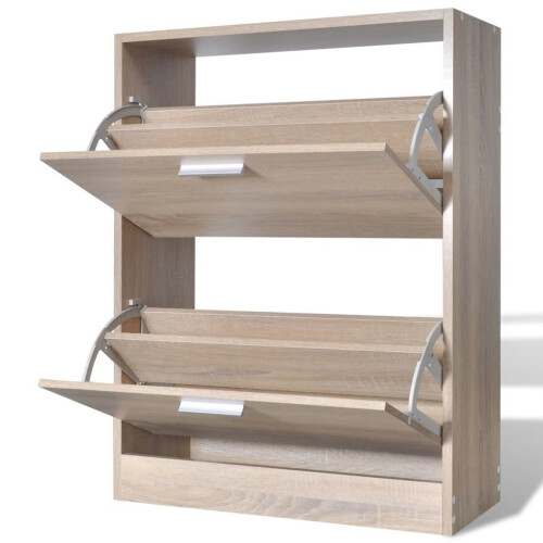 VidaXL vidaXL Wooden Shoe Cabinet with 2 Compartments Oak Look Storage Rack Organiser 2