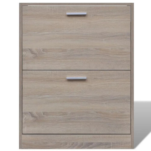 VidaXL vidaXL Wooden Shoe Cabinet with 2 Compartments Oak Look Storage Rack Organiser 1