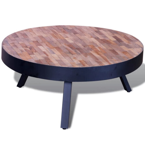 VidaXL vidaXL Reclaimed Teak Wood Coffee Table Round Living Room Telephone Stand 1
