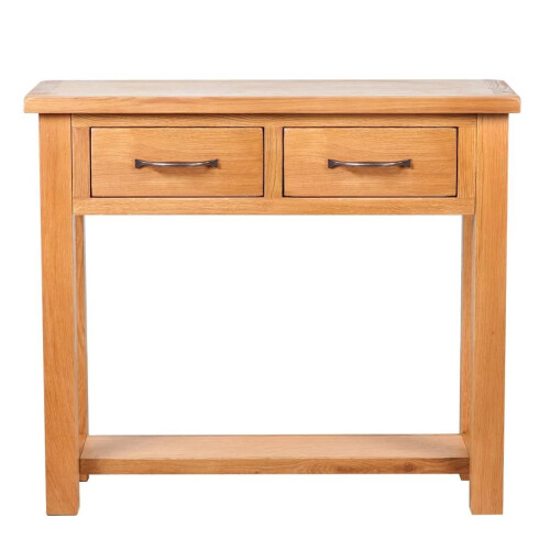 VidaXL vidaXL Solid Oak Wood Console Table 2 Drawers with Handles Brown Stand Desk 2