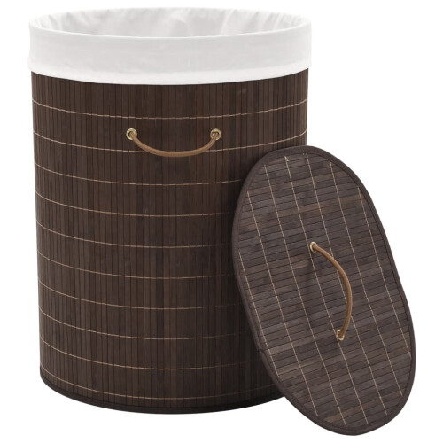 VidaXL vidaXL Bamboo Laundry Bin Oval Dark Brown Clothes Storage Basket Hamper Unit 1