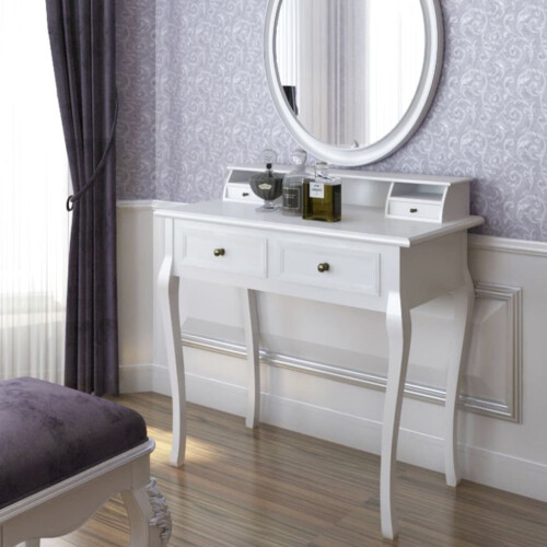 VidaXL vidaXL Modern Vanity Makeup Table Bedroom Dressing Cabinet Unit Stool Mirror 2