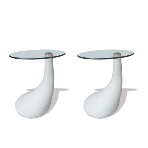 VidaXL 2pc Modern High Gloss Glass Top Drop Coffee Table White Side Dinner Office Home 1