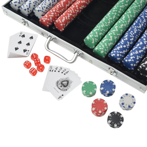 VidaXL vidaXL Poker Set with 1000 Chips Aluminium Playing Card Game Case Casino Dice 2