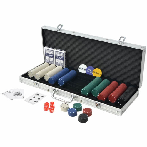 VidaXL vidaXL Poker Set with 500 Chips Aluminium Playing Card Game Case Casino Dice 1