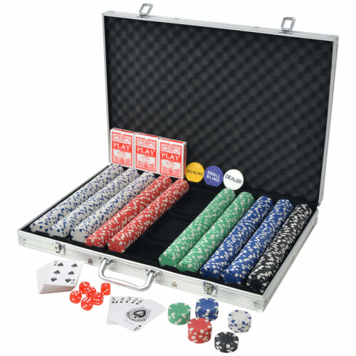 VidaXL vidaXL Poker Set with 1000 Chips Aluminium Playing Card Game Case Casino Dice 1