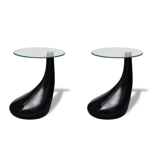 VidaXL vidaXL 2x Coffee Table with Round Glass Top High Gloss Black Home Furniture 1
