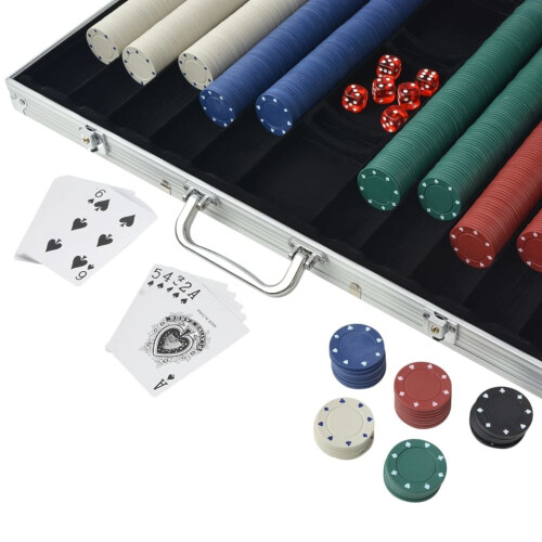 VidaXL vidaXL Poker Set with 1000 Chips Aluminium Playing Card Game Case Casino Dice 2