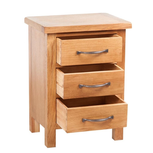 VidaXL vidaXL Solid Oak Wood Nightstand with 3 Drawers Bedside Table Cabinet Chest 2