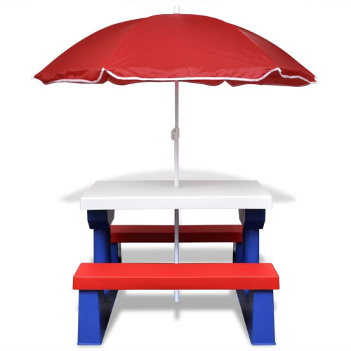 VidaXL vidaXL Kids' Picnic Table with Benches and Parasol Sand Table Multicolour 2