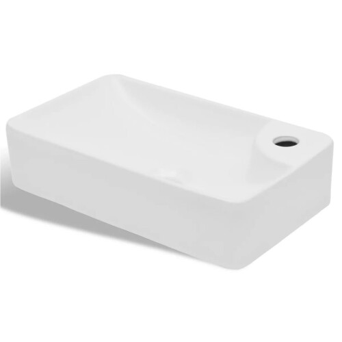 VidaXL vidaXL Ceramic Bathroom Sink Basin with Faucet Hole White Counter Top Fixture 1