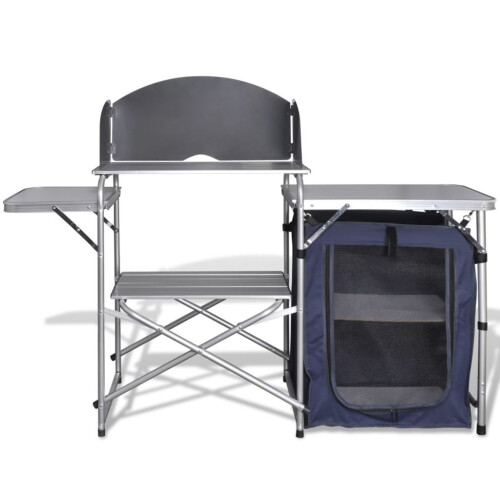 VidaXL Foldable Camping Kitchen Unit with Windshield Aluminium Waterproof 2