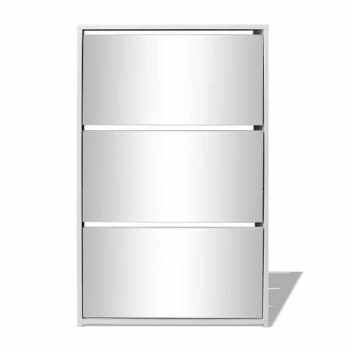 VidaXL vidaXL 3-Layer Mirrored White Shoe Rack - W63 x H102.5cm 1