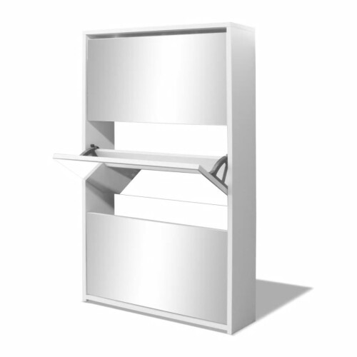 VidaXL vidaXL 3-Layer Mirrored White Shoe Rack - W63 x H102.5cm 2
