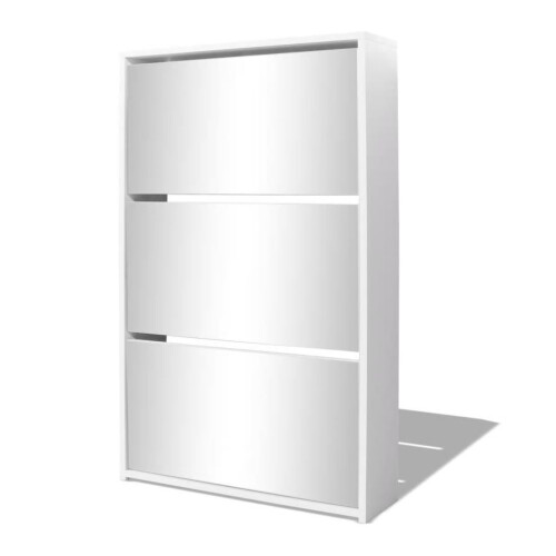 VidaXL vidaXL 3-Layer Mirrored White Shoe Rack - W63 x H102.5cm