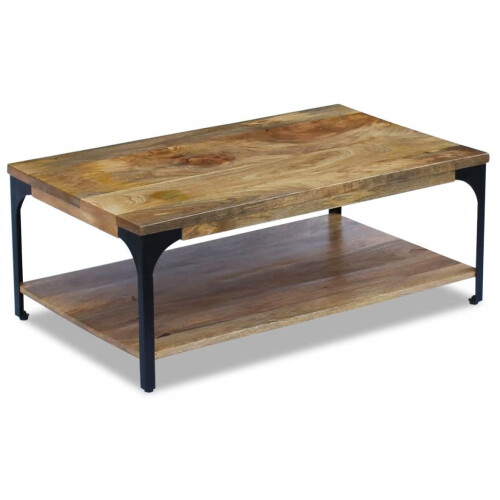VidaXL vidaXL Coffee Couch Side Table Desk Furniture with One Shelf Home Mango Wood 1