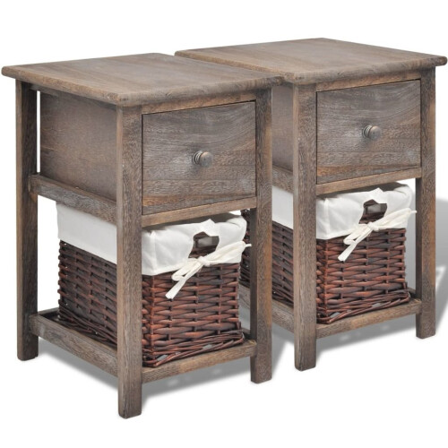 VidaXL vidaXL 2x Bedside Cabinets Wood Brown Bedroom Nightstand Side Table Furniture 1