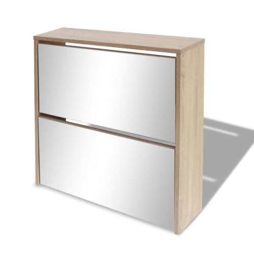 VidaXL vidaXL Shoe Cabinet 2-Layer Mirror Oak Storage Organiser Pull-down Drawer 2