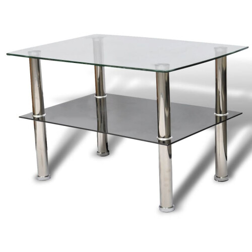 VidaXL vidaXL Coffee Table Glass 2 Tiers Home Living Room Sofa Side Telephone Stand 2