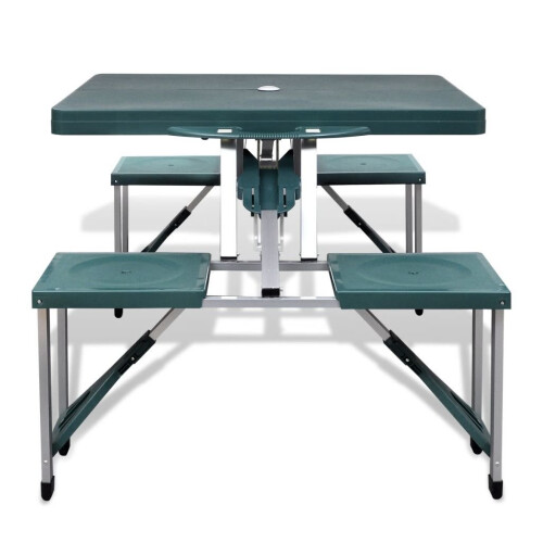VidaXL vidaXL Foldable Camping Table Set with 4 Stools Aluminium Extra Light Green 2