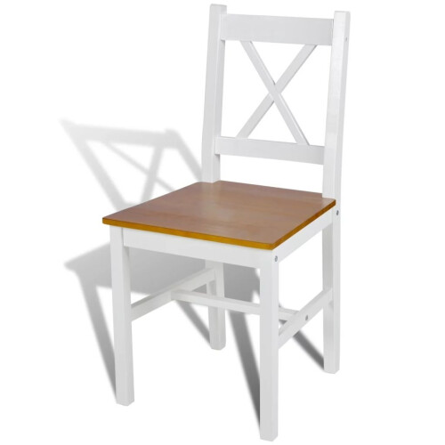 VidaXL vidaXL 2x Dining Chairs Wood White and Natural Colour Kitchen Furniture Seat 2