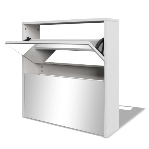 VidaXL vidaXL Shoe Cabinet 2-Layer Mirror White Storage Organiser Pull-down Drawer 1