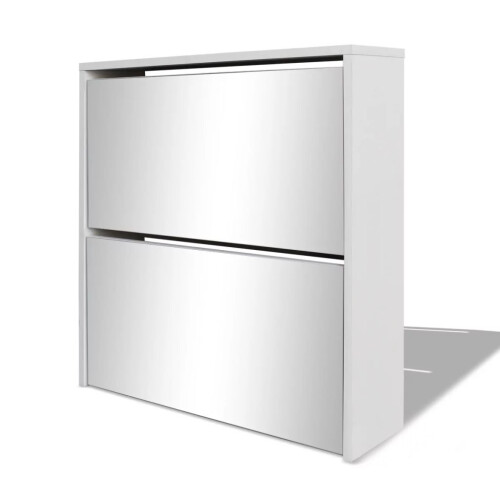 VidaXL vidaXL Shoe Cabinet 2-Layer Mirror White Storage Organiser Pull-down Drawer 2