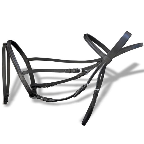 VidaXL vidaXL Leather Flash Bridle with Reins and Bit Black Full Adjustable Length 1