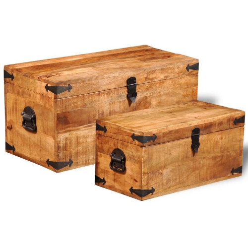 VidaXL Rough Mango Wood Storage Chests Set of 2 Boxes Cases Trunks for Toy/Craft/Tool 2