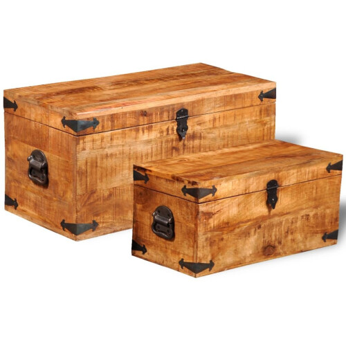VidaXL Rough Mango Wood Storage Chests Set of 2 Boxes Cases Trunks for Toy/Craft/Tool 1