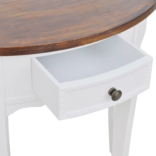 VidaXL vidaXL Half-round Console Table with Drawer Brown Top White Entryway Hall Desk 2