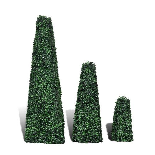 VidaXL Set of 3 Outdoor Artificial Boxwood Pyramid Topiary Garden Tree Plant 1