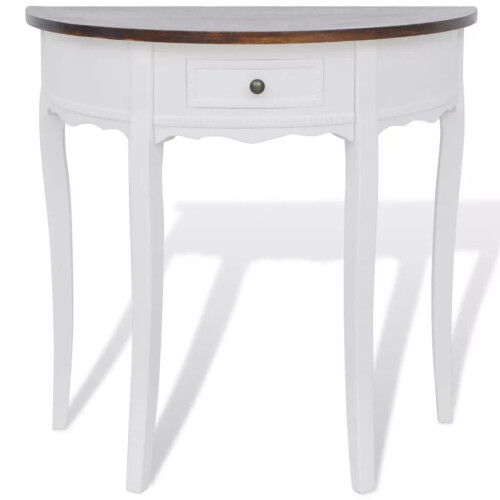 VidaXL vidaXL Half-round Console Table with Drawer Brown Top White Entryway Hall Desk 1