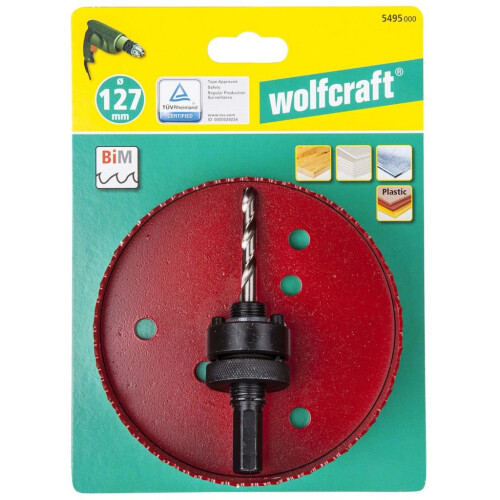 wolfcraft wolfcraft Hole Saw 127 mm Red with Centring Drill Bit Drilling Tool 5495000 2