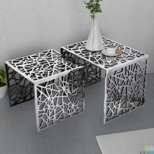VidaXL vidaXL Two Piece Side Console End Small Coffee Tables Square Aluminium Silver 1